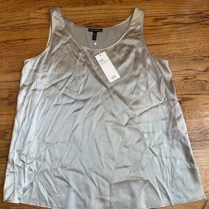 NWT Eileen Fisher Small Stretch Silk Charmeuse Scoop Neck Tank Top - Gray/Chalk